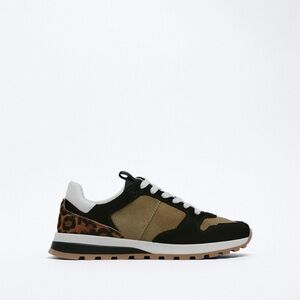 Zara Printed Leather Trainers Leopard. 37